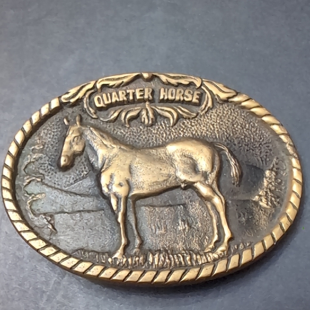 VGT,Solid Brass Western 1978 BTS Quarter Horse Oval Belt Buckle.